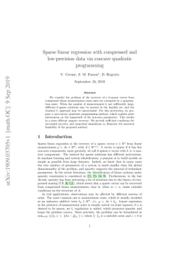 Sparse linear regression with compressed and low-precision data via
  concave quadratic programming