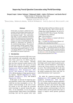 Improving Neural Question Generation using World Knowledge