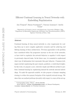 Efficient Continual Learning in Neural Networks with Embedding
  Regularization