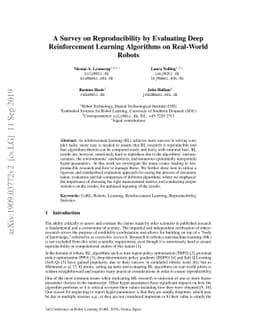 A Survey on Reproducibility by Evaluating Deep Reinforcement Learning
  Algorithms on Real-World Robots
