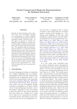 Nearly-Unsupervised Hashcode Representations for Relation Extraction