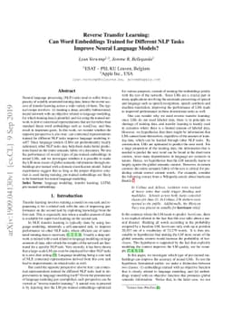 Reverse Transfer Learning: Can Word Embeddings Trained for Different NLP
  Tasks Improve Neural Language Models?