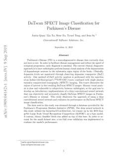 DaTscan SPECT Image Classification for Parkinson's Disease