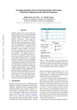 Learning Semantic Parsers from Denotations with Latent Structured
  Alignments and Abstract Programs