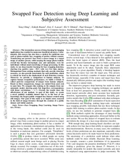 Swapped Face Detection using Deep Learning and Subjective Assessment