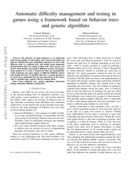 Automatic difficulty management and testing in games using a framework
  based on behavior trees and genetic algorithms