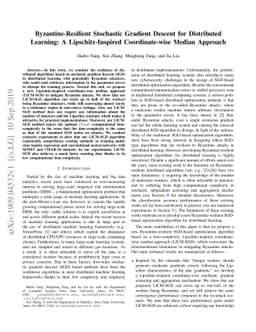 Byzantine-Resilient Stochastic Gradient Descent for Distributed
  Learning: A Lipschitz-Inspired Coordinate-wise Median Approach