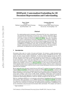 BERTgrid: Contextualized Embedding for 2D Document Representation and
  Understanding