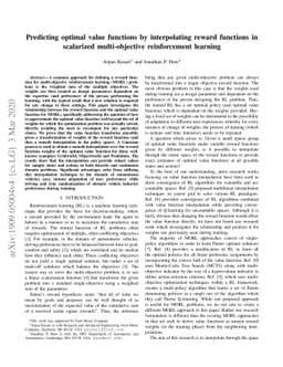 Predicting optimal value functions by interpolating reward functions in
  scalarized multi-objective reinforcement learning