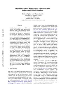 Dependency-Aware Named Entity Recognition with Relative and Global
  Attentions