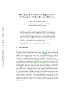 Identifying Editor Roles in Argumentative Writing from Student Revision
  Histories