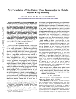 New Formulation of Mixed-Integer Conic Programming for Globally Optimal
  Grasp Planning