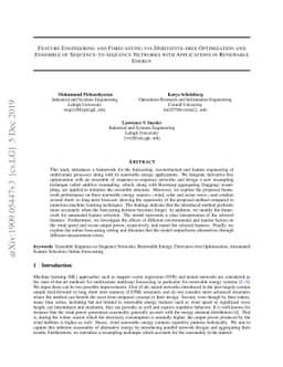 Feature Engineering and Forecasting via Derivative-free Optimization and
  Ensemble of Sequence-to-sequence Networks with Applications in Renewable
  Energy