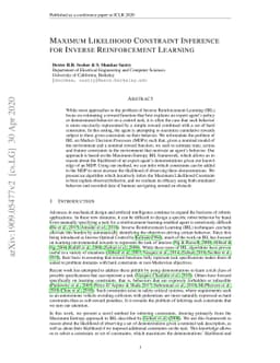 Maximum Likelihood Constraint Inference for Inverse Reinforcement
  Learning