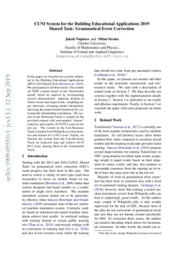 CUNI System for the Building Educational Applications 2019 Shared Task:
  Grammatical Error Correction