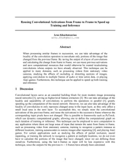 Reusing Convolutional Activations from Frame to Frame to Speed up
  Training and Inference