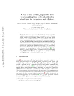 A tale of two toolkits, report the first: benchmarking time series
  classification algorithms for correctness and efficiency