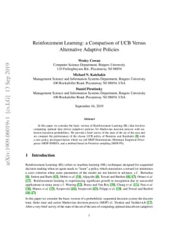 Reinforcement Learning: a Comparison of UCB Versus Alternative Adaptive
  Policies