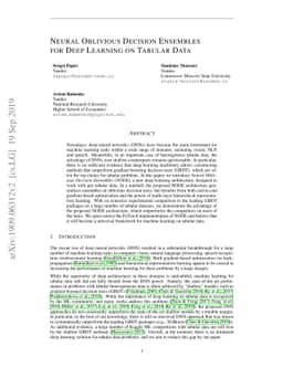 Neural Oblivious Decision Ensembles for Deep Learning on Tabular Data