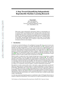 A Step Toward Quantifying Independently Reproducible Machine Learning
  Research