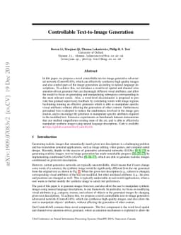 Controllable Text-to-Image Generation