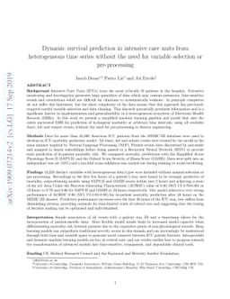 Dynamic survival prediction in intensive care units from heterogeneous
  time series without the need for variable selection or pre-processing