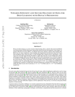Towards Efficient and Secure Delivery of Data for Deep Learning with
  Privacy-Preserving