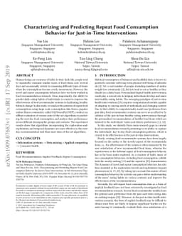 Characterizing and Predicting Repeat Food Consumption Behavior for
  Just-in-Time Interventions