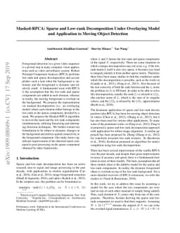 Masked-RPCA: Sparse and Low-rank Decomposition Under Overlaying Model
  and Application to Moving Object Detection
