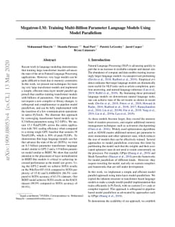 Megatron-LM: Training Multi-Billion Parameter Language Models Using
  Model Parallelism