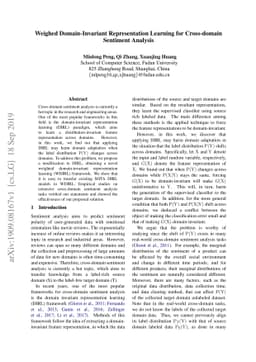 Weighed Domain-Invariant Representation Learning for Cross-domain
  Sentiment Analysis
