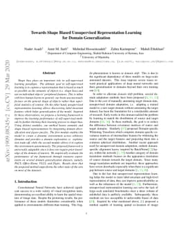 Towards Shape Biased Unsupervised Representation Learning for Domain
  Generalization