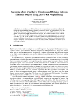 Reasoning about Qualitative Direction and Distance between Extended
  Objects using Answer Set Programming