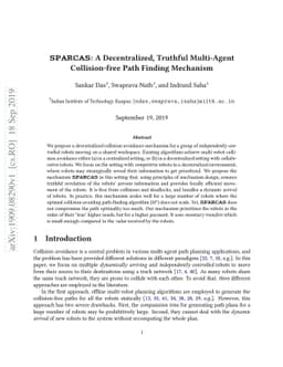 SPARCAS: A Decentralized, Truthful Multi-Agent Collision-free Path
  Finding Mechanism
