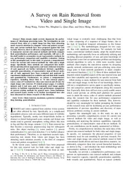 A Survey on Rain Removal from Video and Single Image