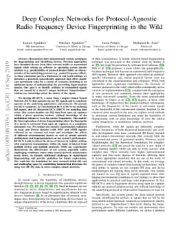 Deep Complex Networks for Protocol-Agnostic Radio Frequency Device
  Fingerprinting in the Wild