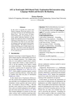 ASU at TextGraphs 2019 Shared Task: Explanation ReGeneration using
  Language Models and Iterative Re-Ranking
