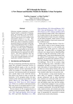 RUN through the Streets: A New Dataset and Baseline Models for Realistic
  Urban Navigation