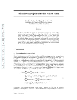 Revisit Policy Optimization in Matrix Form