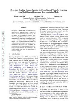 Zero-shot Reading Comprehension by Cross-lingual Transfer Learning with
  Multi-lingual Language Representation Model