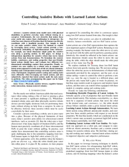 Controlling Assistive Robots with Learned Latent Actions
