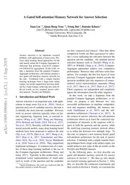 A Gated Self-attention Memory Network for Answer Selection