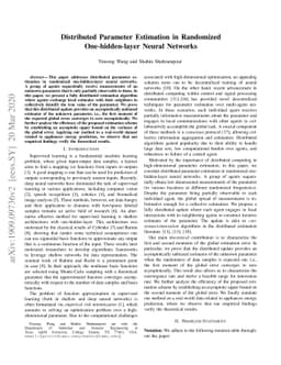 Distributed Parameter Estimation in Randomized One-hidden-layer Neural
  Networks
