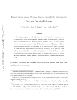 Sparse Group Lasso: Optimal Sample Complexity, Convergence Rate, and
  Statistical Inference