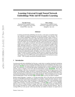 Learning Universal Graph Neural Network Embeddings With Aid Of Transfer
  Learning