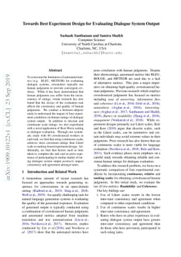 Towards Best Experiment Design for Evaluating Dialogue System Output