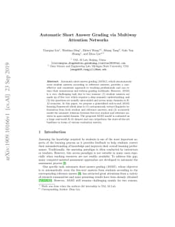 Automatic Short Answer Grading via Multiway Attention Networks