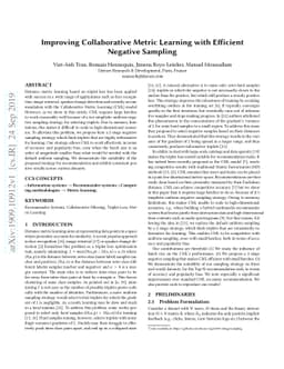 Improving Collaborative Metric Learning with Efficient Negative Sampling
