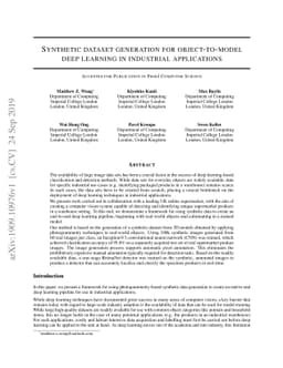 Synthetic dataset generation for object-to-model deep learning in
  industrial applications