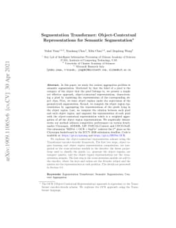 Segmentation Transformer: Object-Contextual Representations for Semantic
  Segmentation